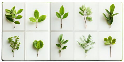 Green Leaves on White Background: Nature and Botany isolated on white png transparent background	