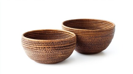 Two handcrafted woven baskets on white background (1)