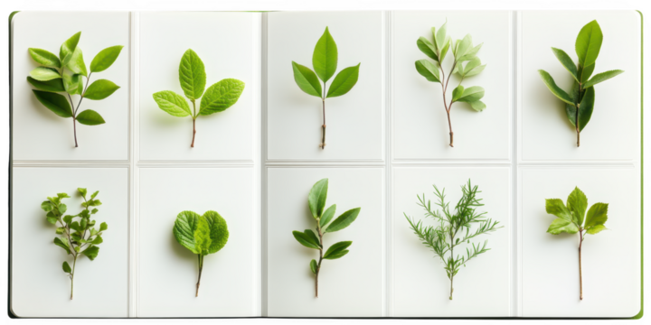 Green Leaves on White Background: Nature and Botany isolated on white png transparent background	