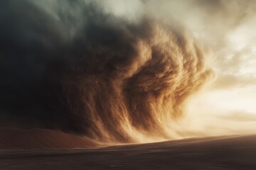 Dramatic sandstorm in desert landscape