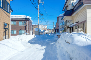 雪国の生活：豪雪の中の久しぶりの晴天、雪まみれの住宅街