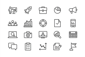 Collection of business and management line icons. Collection of management icons. Vector illustration.