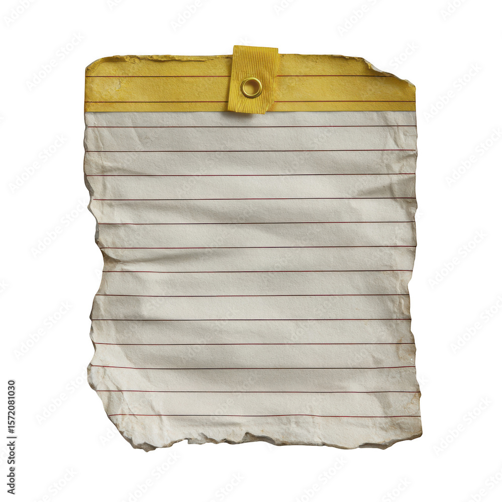 Poster torn lined notepad paper isolated on transparent