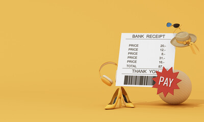 Focused bank receipt with clear item prices and total, minimalist layout. 3d rendering.