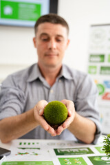 Businessman working on Save the Earth. ESG concept. Sustainable ecology and environment...