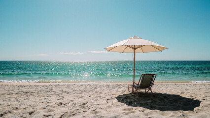 Relaxing day at the beach with umbrella and chair