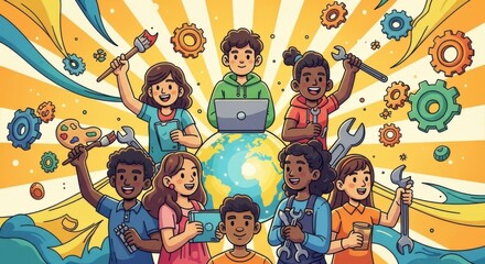 Creative Kids Collaborate on Innovative Projects with Tools and Technology