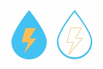 Set of charge with water drop, set of Water energy icon, set of  electrolyte icon, charge with water drops, electrolyte, water drop charge,  lightning bolt icon