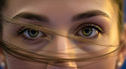 Close-Up of Gymnast’s Intense Eyes Behind Moving Hair – Focus and Emotion
