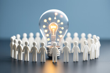 business concept,  people characters develop creative business idea, big light bulb as metaphor idea, Generative AI