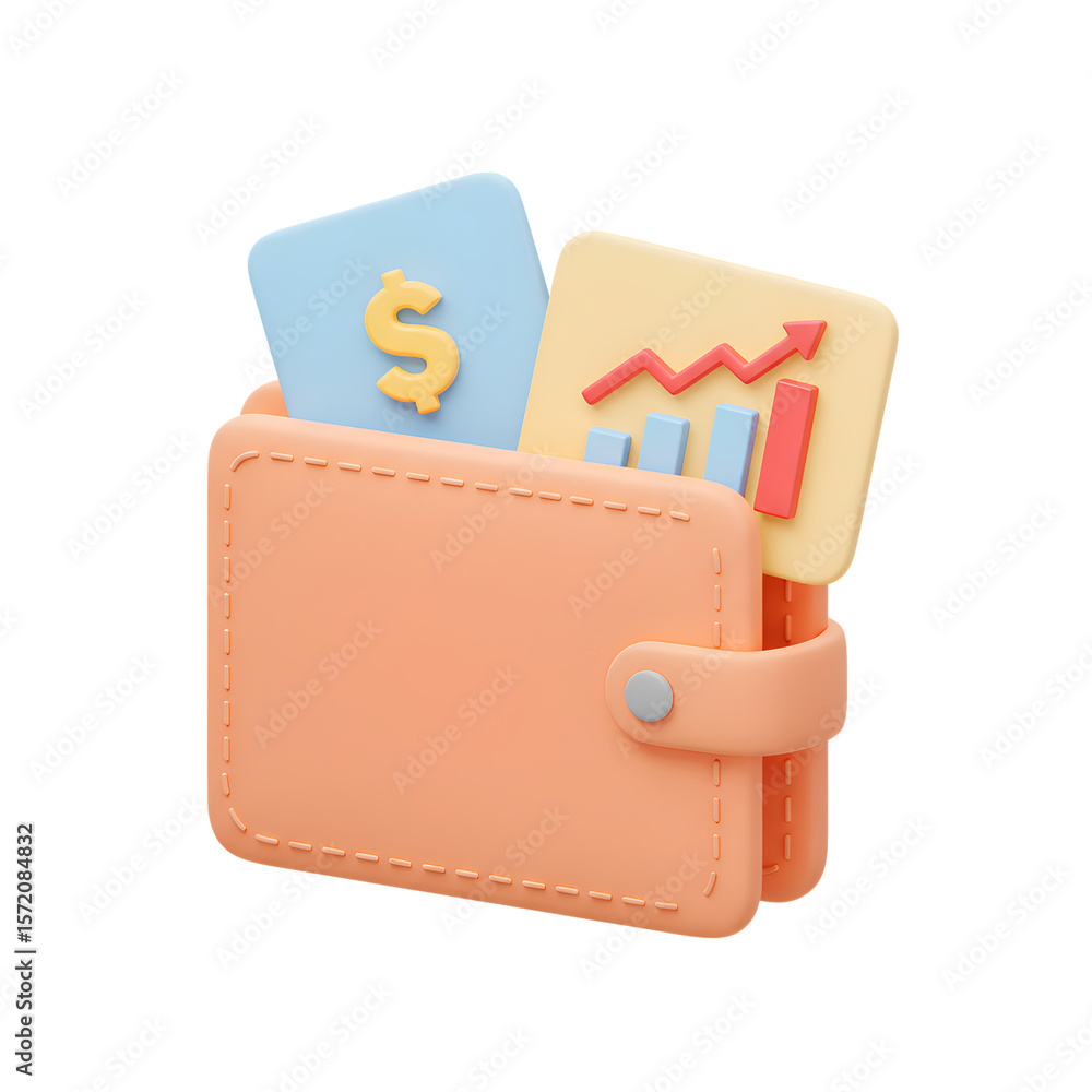 Poster 3d icon of a 3d render of a wallet with financial charts isolated on transparent background