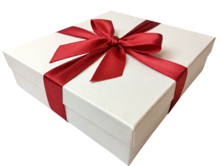 red gift box with ribbon on transparent