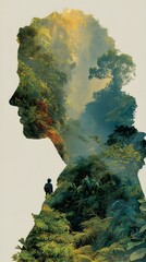 A woman's silhouette is shown in a forest
