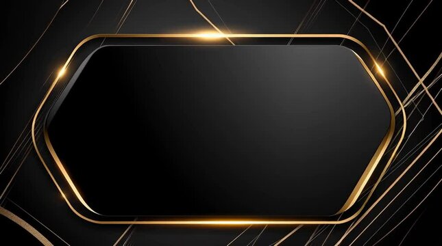 Golden hexagonal frame on black background with moving gold lines, animation. Ideal for award shows, branding, or luxury video openers.