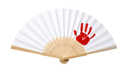 Handprint decorated white paper fan isolated on transparent background