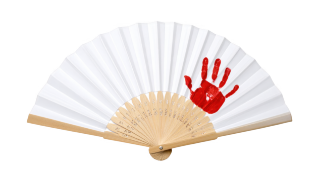 Handprint decorated white paper fan isolated on transparent background