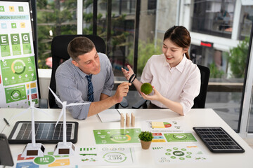 Businessman talks ESG environmental social governance policy for modish business.