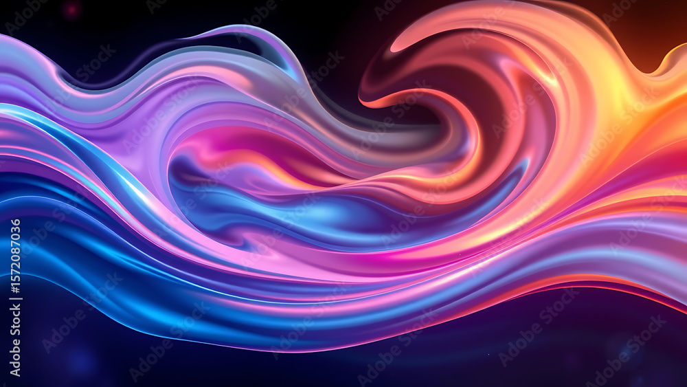 Aufkleber Abstract colorful fluid wave design with smooth gradient transitions and dark background