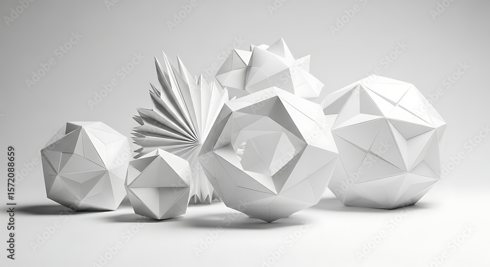 Fototapete abstract white geometric shapes 3d render of modern minimalist polygonal forms