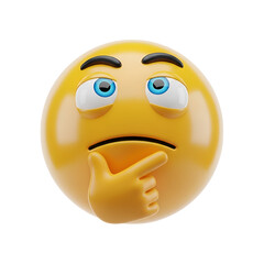 3d icon of a 3d rendering of a yellow emoji thoughtfully touching its chin isolated on transparent background