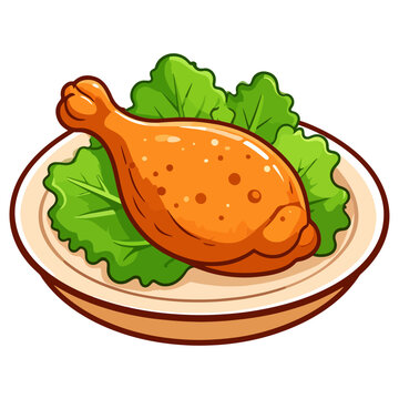 fried chicken leg on plate with lettuce clip art preview