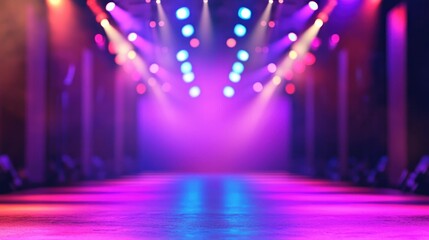 A vibrant stage with colorful lights and a blurred background, creating a dynamic and energetic atmosphere.