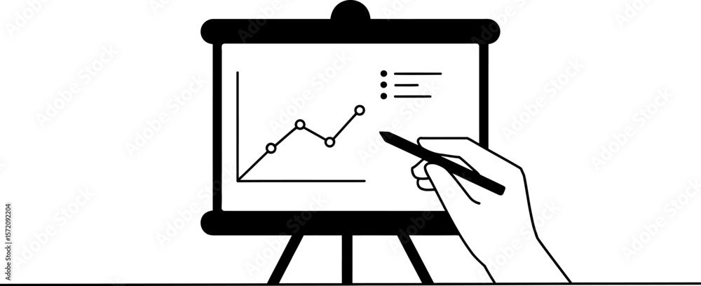 Poster presentation chart graph data analysis business report marketing strategy sales growth hand pointing