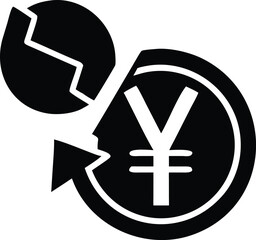 Obraz premium Yen currency broken circle crisis economy symbol icon