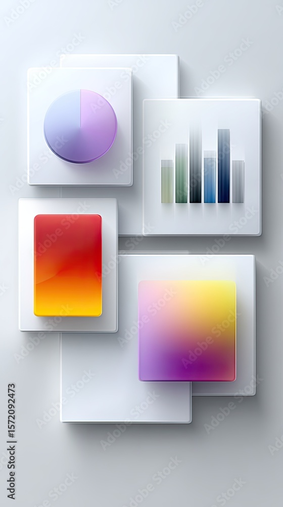 Poster abstract 3d infographic with colorful geometric shapes and data charts
