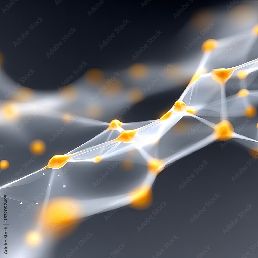 Poster abstract 3d network structure with glowing orange nodes