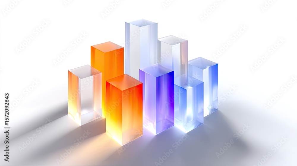 Poster abstract 3d stacked bar chart with translucent cubes