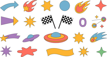 Naklejka premium Retro groovy elements set vector illustration vintage design groovy style vector illustration design set