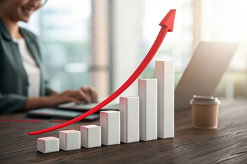 Business growth chart with red arrow upward trend