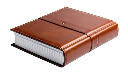 Leather bound book studio shot isolated on transparent background