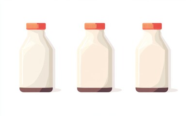 Three milk bottles on white background