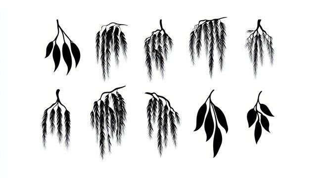 Striking contrast, black willow branches on white background, nature photography for minimalist decor
