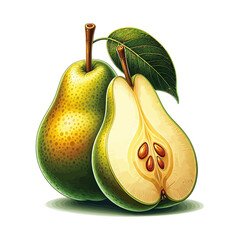 Realistic Pear with Slice, Fresh Green Pear Fruit Vector Illustration