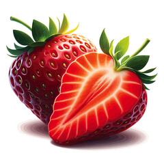 Realistic Strawberry with Slice, Fresh Red Berry Vector Illustration