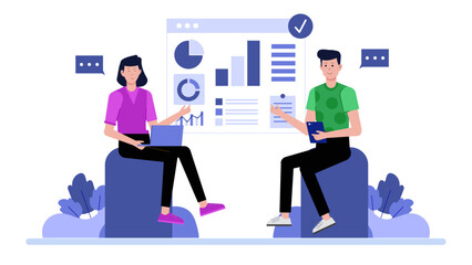 Project Group Collaborating in Agile Sprint Meeting, flat vector illustration