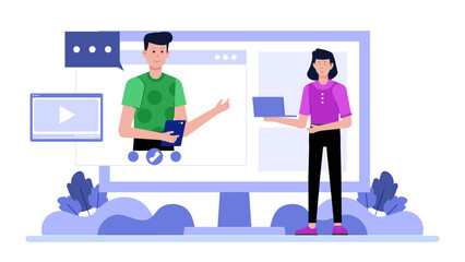 Entrepreneur Pitching Idea in Online Business Forum, flat vector illustration