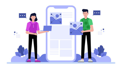 Startup Developing Mobile App Prototype, flat vector illustration