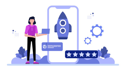 Startup Testing Minimum Viable Product (MVP), flat vector illustration