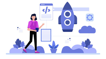 Employees Collaborating in Real-Time Document Editor, flat vector illustration