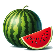 Realistic Watermelon with Slice, Fresh Summer Fruit Vector Illustration
