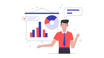 Marketing Expert Setting Up A-B Testing Campaign, flat vector illustration