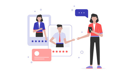 HR Group Reviewing Employee Satisfaction Survey, flat vector illustration