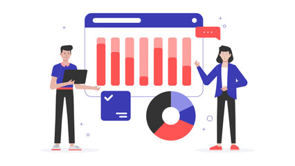 Business Analyst Reviewing Key Performance Indicators, flat vector illustration