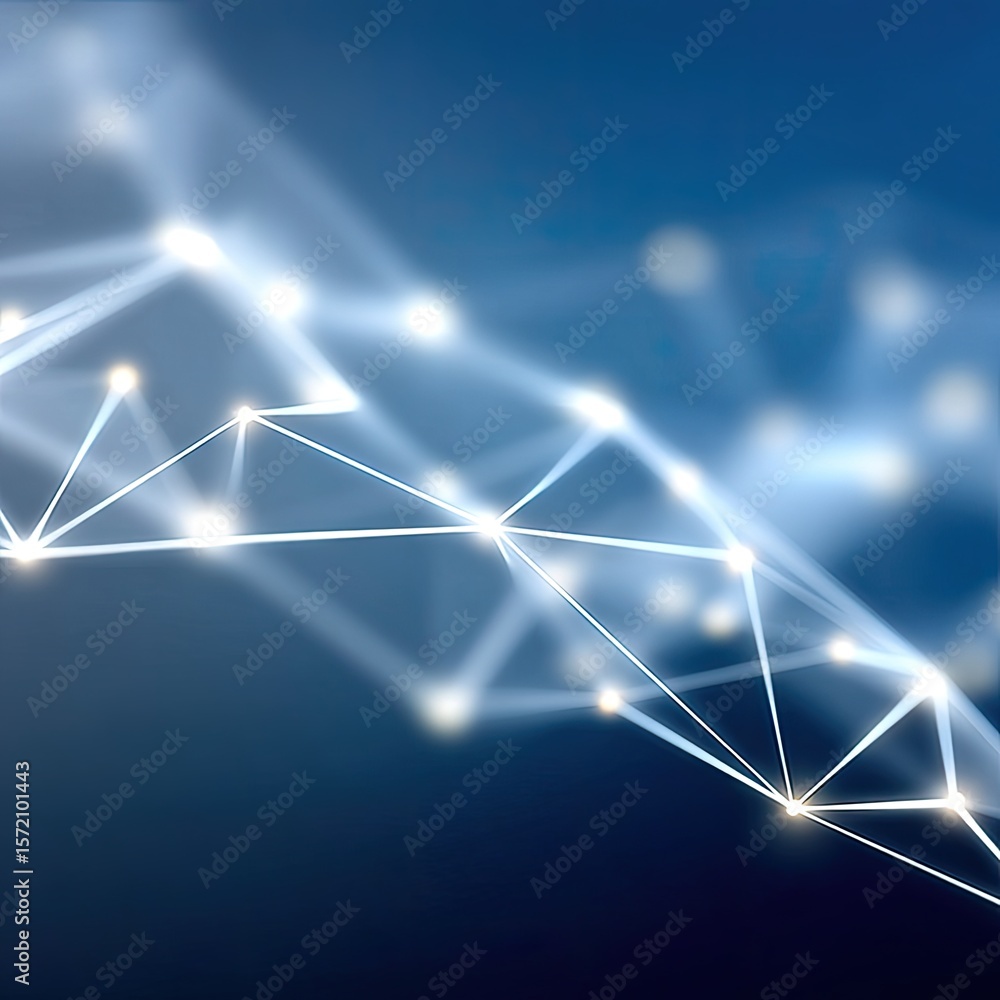 Poster abstract digital mesh network with glowing blue nodes