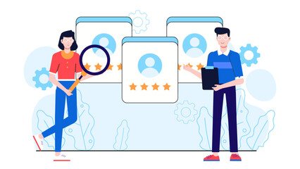 HR Group Reviewing Employee Satisfaction Survey, flat vector illustration