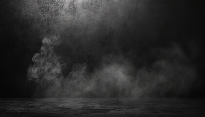 Dark grey rough wall texture background with faint smoke, spooky Halloween concept.